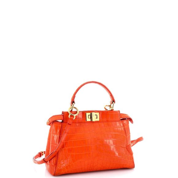 Good Fendi Peekaboo Bag Crocodile Mini Orange - Picture 2 of 9